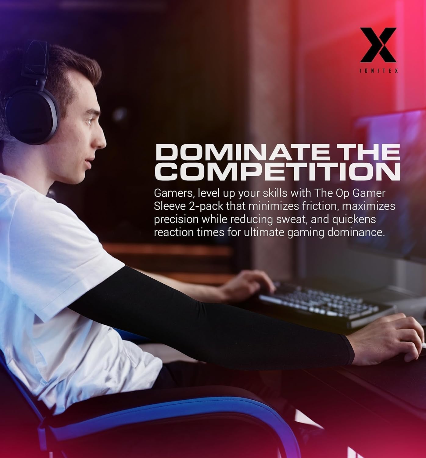 Gaming Arm Sleeves for Men & Women - Low-Friction PC Gaming Sleeve - Arm Compression Support for E-Sports, Volleyball